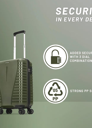 Aristocrat Cabin Polypropylene (PP) Airpro 55 Cm(Small) 8 Wheels Trolley Bags for Travel Hard Case Luggage,Lightweight Bag with Combination Lock & Robust Spinner Trolley with 7 Years Warranty (Green) 