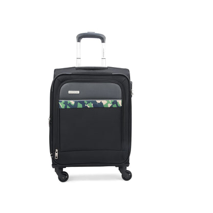 Aristocrat Commander 55Cms Premium Polyester with PVC Coating Softshell Sided Cabin Size 4 Wheels Small Black Inline Suitcase, Medium 