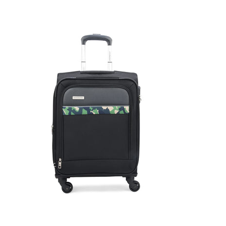 Aristocrat Commander 55Cms Premium Polyester with PVC Coating Softshell Sided Cabin Size 4 Wheels Small Black Inline Suitcase, Medium 