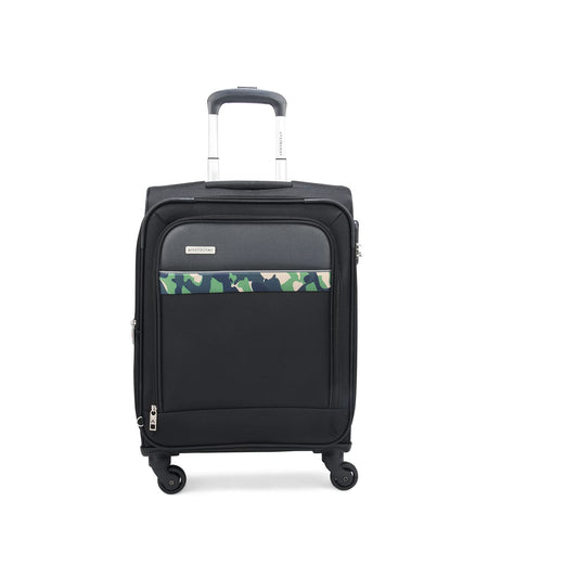 Aristocrat Commander 55Cms Premium Polyester with PVC Coating Softshell Sided Cabin Size 4 Wheels Small Black Inline Suitcase, Medium 