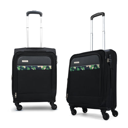 Aristocrat Commander 55Cms Premium Polyester with PVC Coating Softshell Sided Cabin Size 4 Wheels Small Black Inline Suitcase, Medium 
