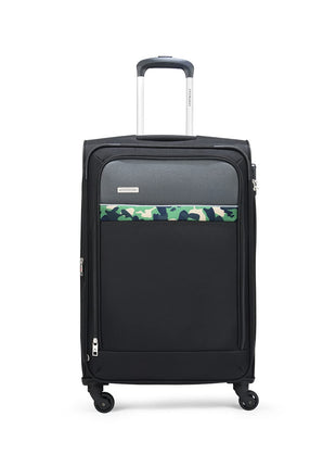 Aristocrat Commander 69Cms Premium Polyester with PVC Coating Soft Sided Check-in 4 Spinner Wheels Medium Black Suitcase 