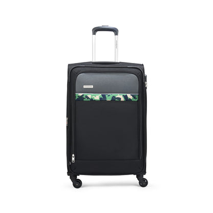 Aristocrat Commander 69Cms Premium Polyester with PVC Coating Soft Sided Check-in 4 Spinner Wheels Medium Black Suitcase 