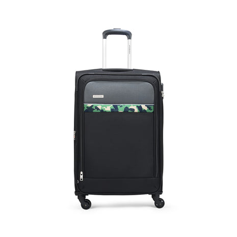 Aristocrat Commander 69Cms Premium Polyester with PVC Coating Soft Sided Check-in 4 Spinner Wheels Medium Black Suitcase 