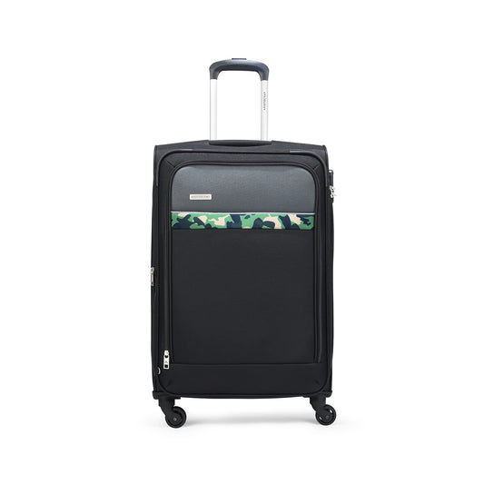 Aristocrat Commander 69Cms Premium Polyester with PVC Coating Soft Sided Check-in 4 Spinner Wheels Medium Black Suitcase 