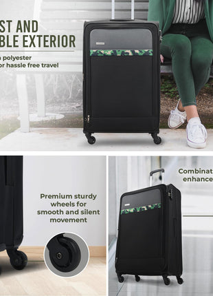 Aristocrat Commander 69Cms Premium Polyester with PVC Coating Soft Sided Check-in 4 Spinner Wheels Medium Black Suitcase 