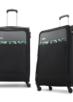 Aristocrat Commander 69Cms Premium Polyester with PVC Coating Soft Sided Check-in 4 Spinner Wheels Medium Black Suitcase 