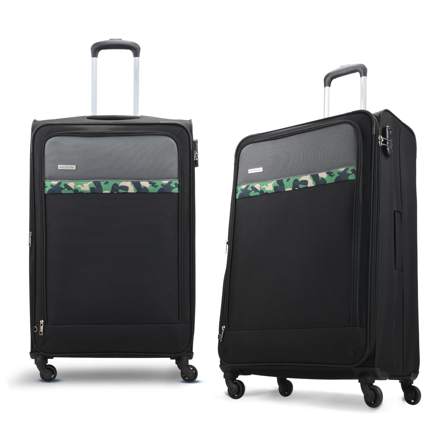 Aristocrat Commander 69Cms Premium Polyester with PVC Coating Soft Sided Check-in 4 Spinner Wheels Medium Black Suitcase 