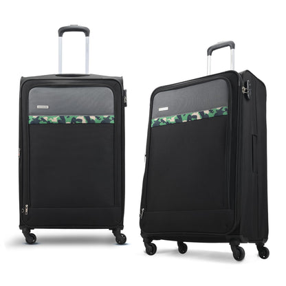 Aristocrat Commander 69Cms Premium Polyester with PVC Coating Soft Sided Check-in 4 Spinner Wheels Medium Black Suitcase 