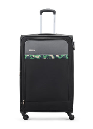 Aristocrat Commander 79Cms Premium Polyester with PVC Coating Soft Sided Check-in 4 Wheels Large Black Spinner Suitcase 