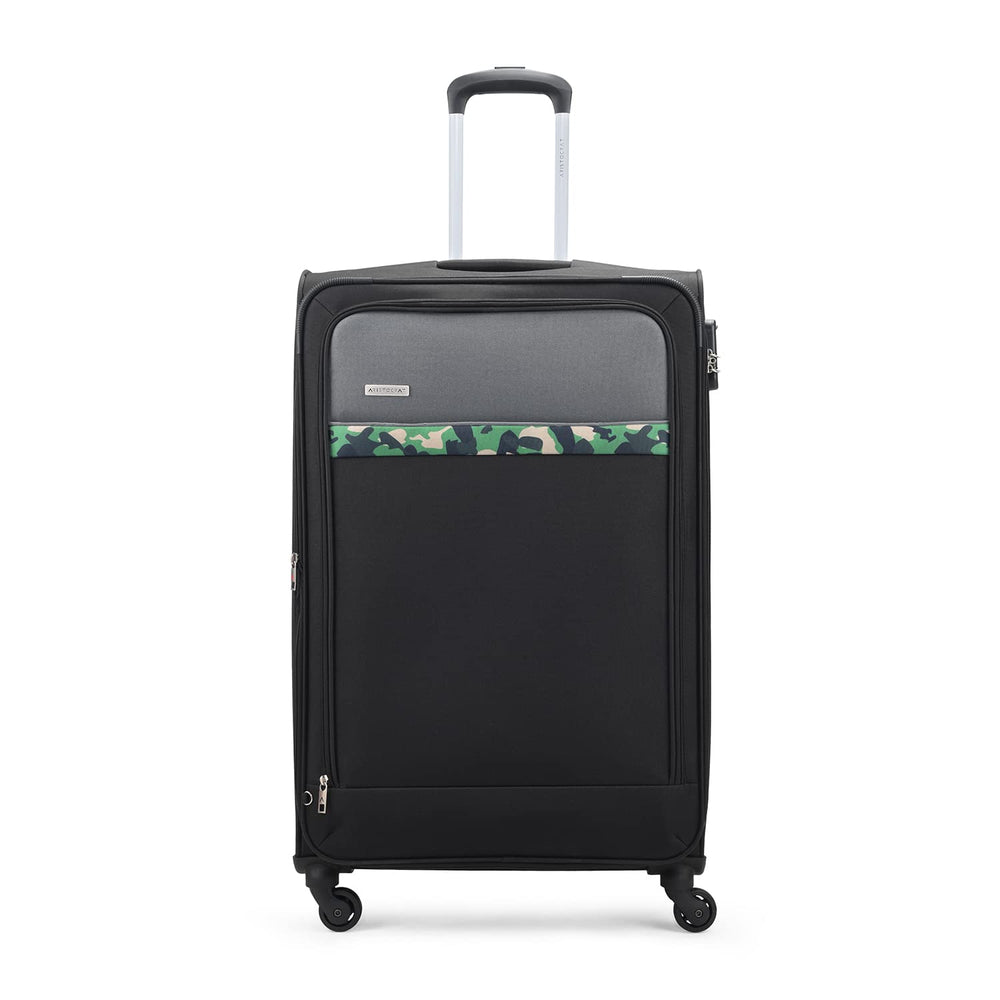 Aristocrat Commander 79Cms Premium Polyester with PVC Coating Soft Sided Check-in 4 Wheels Large Black Spinner Suitcase