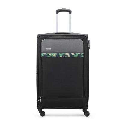 Aristocrat Commander 79Cms Premium Polyester with PVC Coating Soft Sided Check-in 4 Wheels Large Black Spinner Suitcase 
