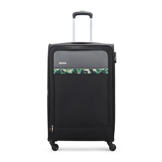 Aristocrat Commander 79Cms Premium Polyester with PVC Coating Soft Sided Check-in 4 Wheels Large Black Spinner Suitcase 