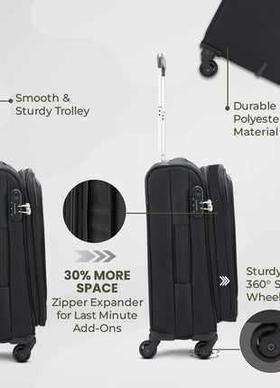 Aristocrat Commander 79Cms Premium Polyester with PVC Coating Soft Sided Check-in 4 Wheels Large Black Spinner Suitcase 