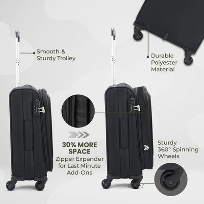 Aristocrat Commander 79Cms Premium Polyester with PVC Coating Soft Sided Check-in 4 Wheels Large Black Spinner Suitcase 