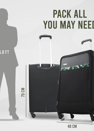 Aristocrat Commander 79Cms Premium Polyester with PVC Coating Soft Sided Check-in 4 Wheels Large Black Spinner Suitcase 