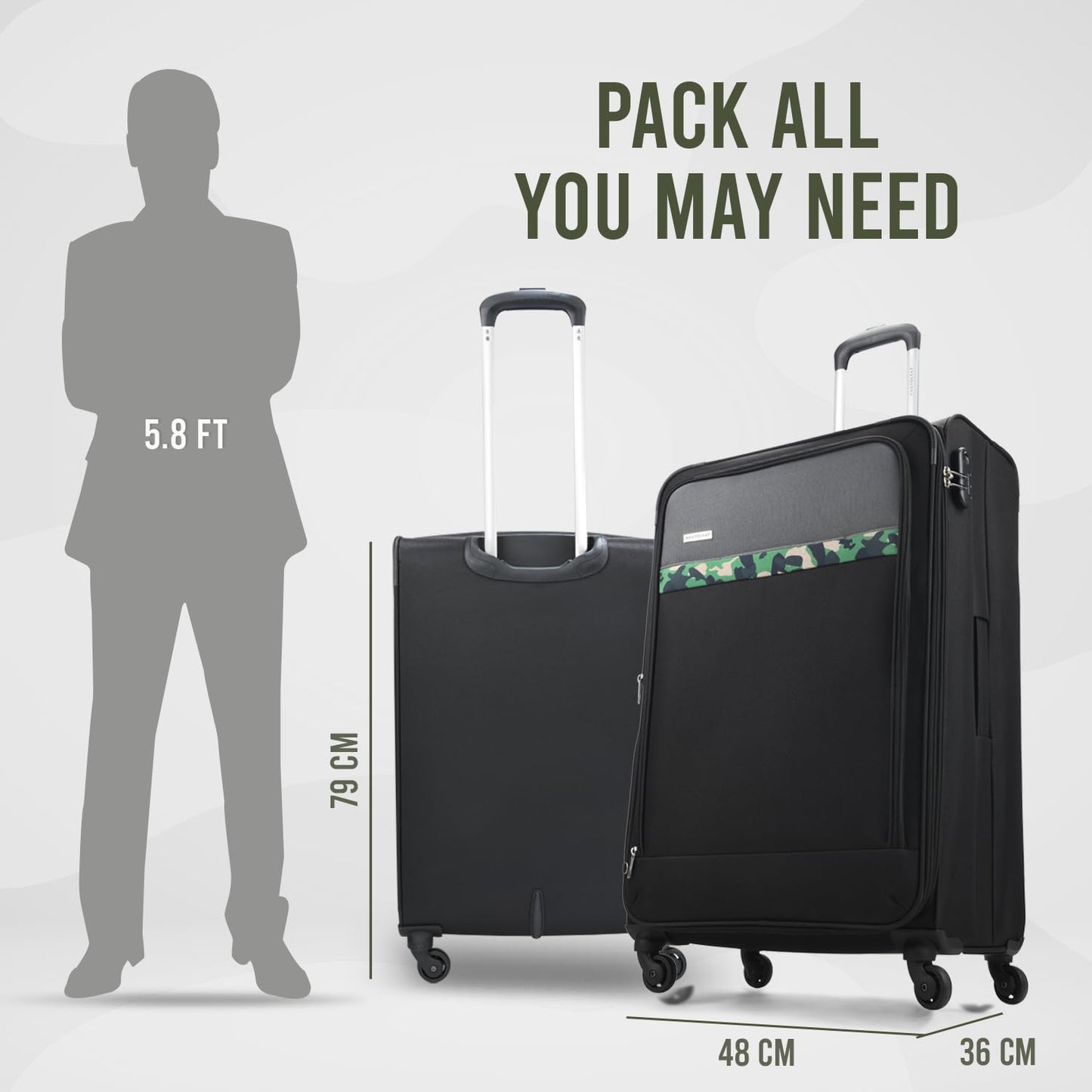 Aristocrat Commander 79Cms Premium Polyester with PVC Coating Soft Sided Check-in 4 Wheels Large Black Spinner Suitcase 
