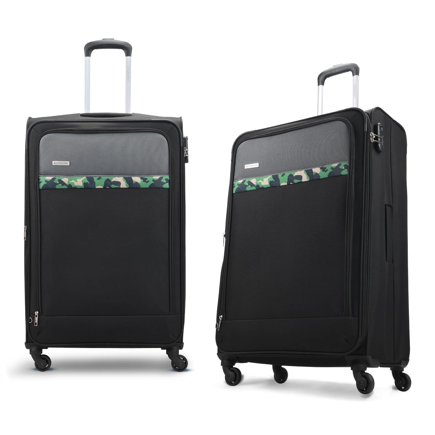 Aristocrat Commander 79Cms Premium Polyester with PVC Coating Soft Sided Check-in 4 Wheels Large Black Spinner Suitcase 