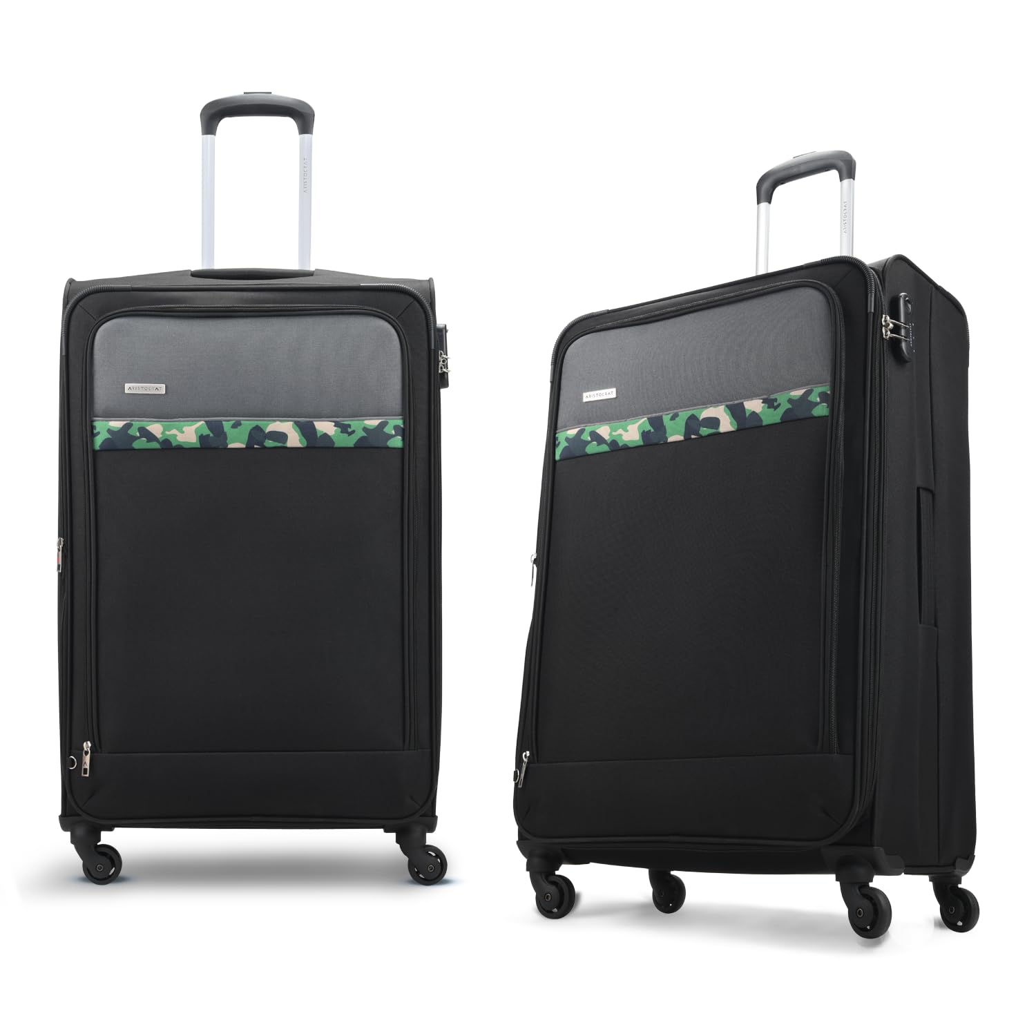 Aristocrat Commander 79Cms Premium Polyester with PVC Coating Soft Sided Check-in 4 Wheels Large Black Spinner Suitcase 