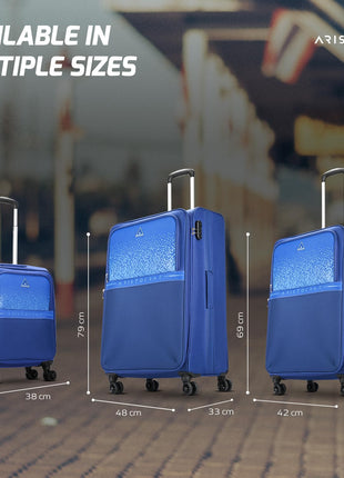 Aristocrat Drift Cabin Expander Trolley Bag 55cm | Small | Soft Luggage | Smooth 8-Wheel Suitcase | Secure Combination Lock with Sturdy Zipper | Robust Construction | 5-Year Warranty (Blue) 
