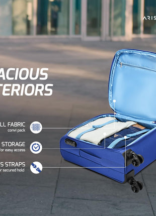 Aristocrat Drift Cabin Expander Trolley Bag 55cm | Small | Soft Luggage | Smooth 8-Wheel Suitcase | Secure Combination Lock with Sturdy Zipper | Robust Construction | 5-Year Warranty (Blue) 