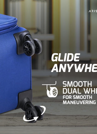 Aristocrat Drift Cabin Expander Trolley Bag 55cm | Small | Soft Luggage | Smooth 8-Wheel Suitcase | Secure Combination Lock with Sturdy Zipper | Robust Construction | 5-Year Warranty (Blue) 