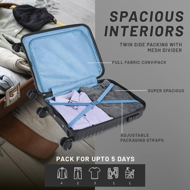 Aristocrat Harbour Cabin Trolley Bag 55 cm | Small | Polypropylene Hardshell Sided Luggage | Smooth 8-Wheel Suitcase | Combination Lock with Sturdy Zipper| 7-Year Warranty - Unisex (Black) 