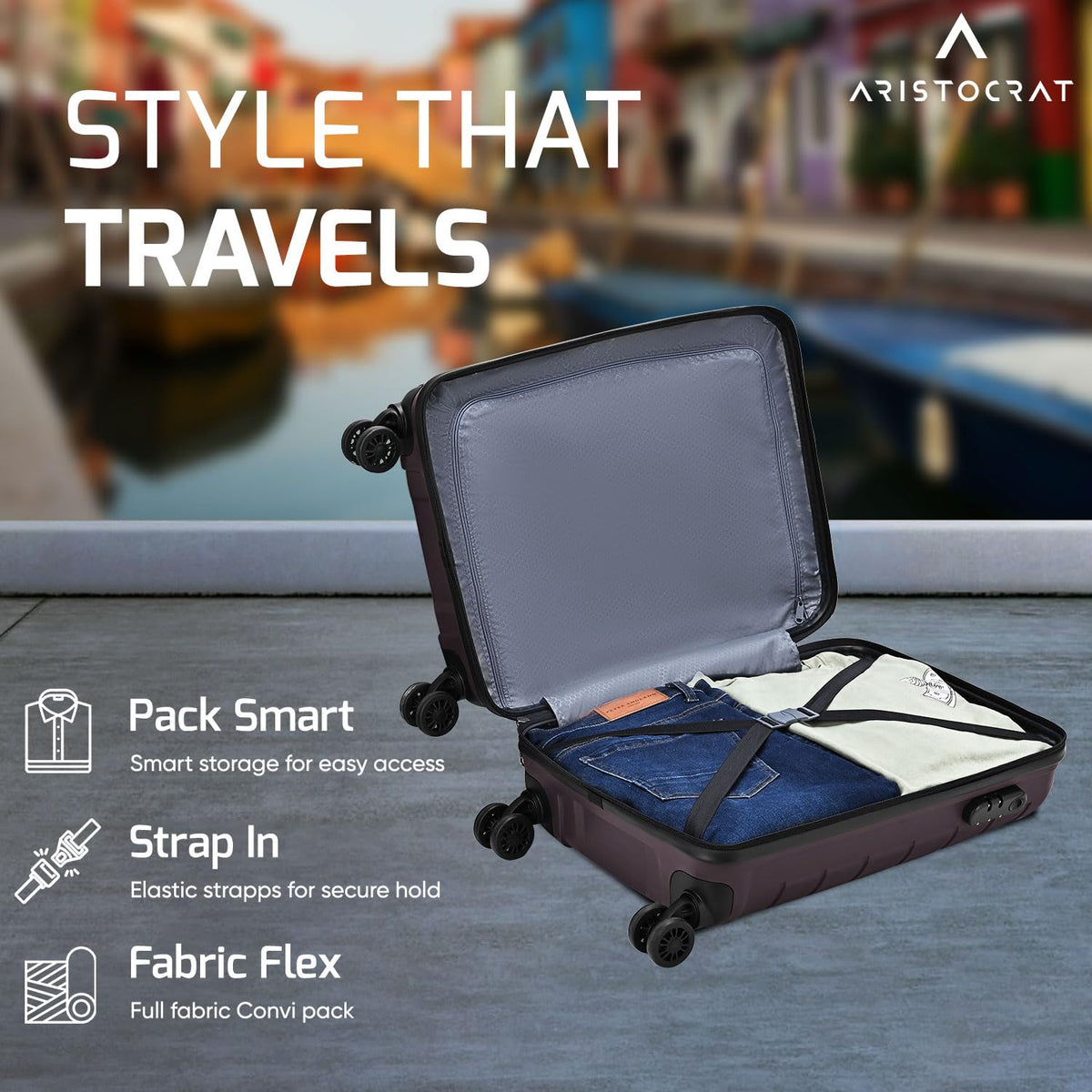 Aristocrat Liberty Cabin (Carry-On) Trolley Bag, 58Cm | Combination Lock | 8 Wheels | 5 Years International Warranty | New Saddle Brown 