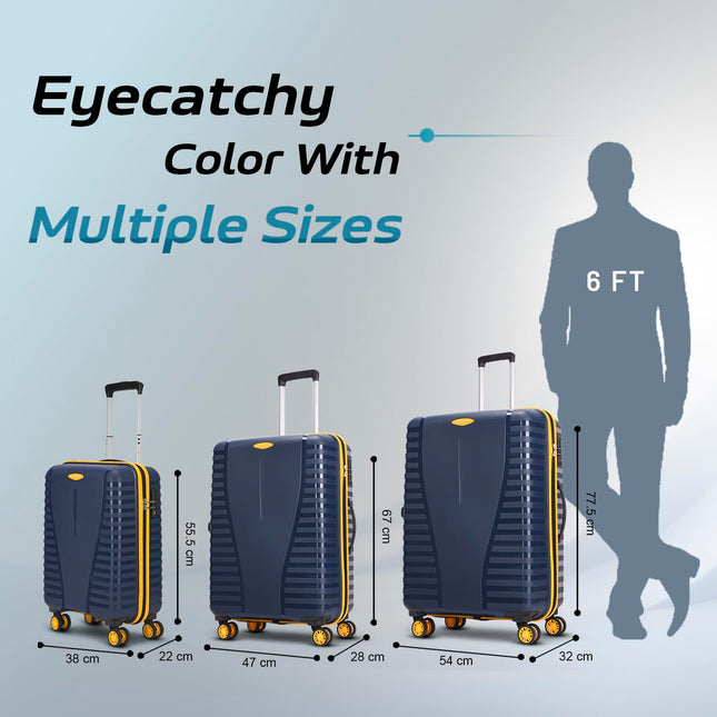 Aristocrat Medium Airpro Plus Check-in 66 Cm() 8 Wheel Spinners Trolley Bags for Travel Hard Case Luggage, Lightweight Bag with TSA Lock & Anti-Theft Zipper(Blue), Black 