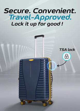 Aristocrat Medium Airpro Plus Check-in 66 Cm() 8 Wheel Spinners Trolley Bags for Travel Hard Case Luggage, Lightweight Bag with TSA Lock & Anti-Theft Zipper(Blue), Black 