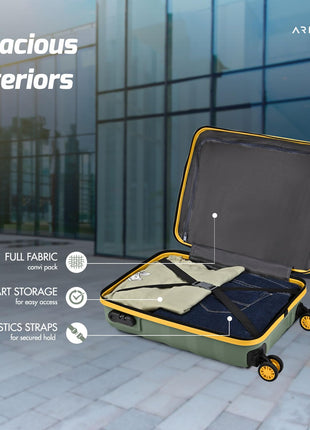 Aristocrat Polycarbonate Spinner Comet Cabin Trolley Bag 56cm|Small|Hard Luggage| Smooth 8-Wheel Suitcase|Combination Lock with Sturdy Zipper|Full Fabric Convipack|3-Year International Warranty(Green) 