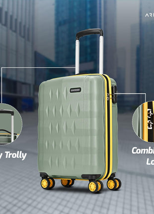 Aristocrat Polycarbonate Spinner Comet Cabin Trolley Bag 56cm|Small|Hard Luggage| Smooth 8-Wheel Suitcase|Combination Lock with Sturdy Zipper|Full Fabric Convipack|3-Year International Warranty(Green) 