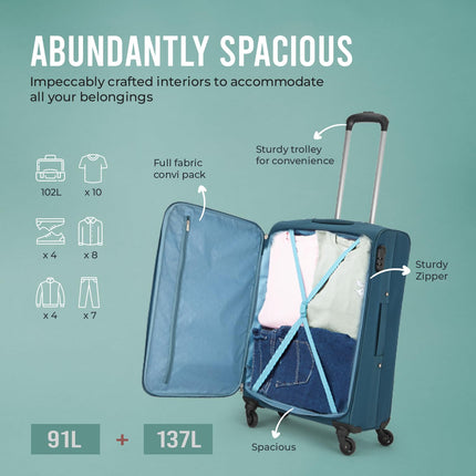 Aristocrat Polyester Titus 4W Soft Shell Spinner 4 Wheels Trolley 58+68+78 (E) Blue,Small,Medium & Large 