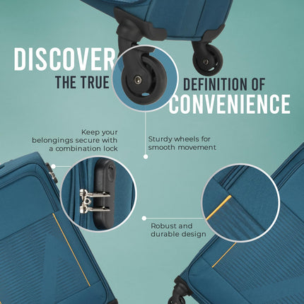 Aristocrat Polyester Titus 4W Soft Shell Spinner 4 Wheels Trolley 58+68+78 (E) Blue,Small,Medium & Large 