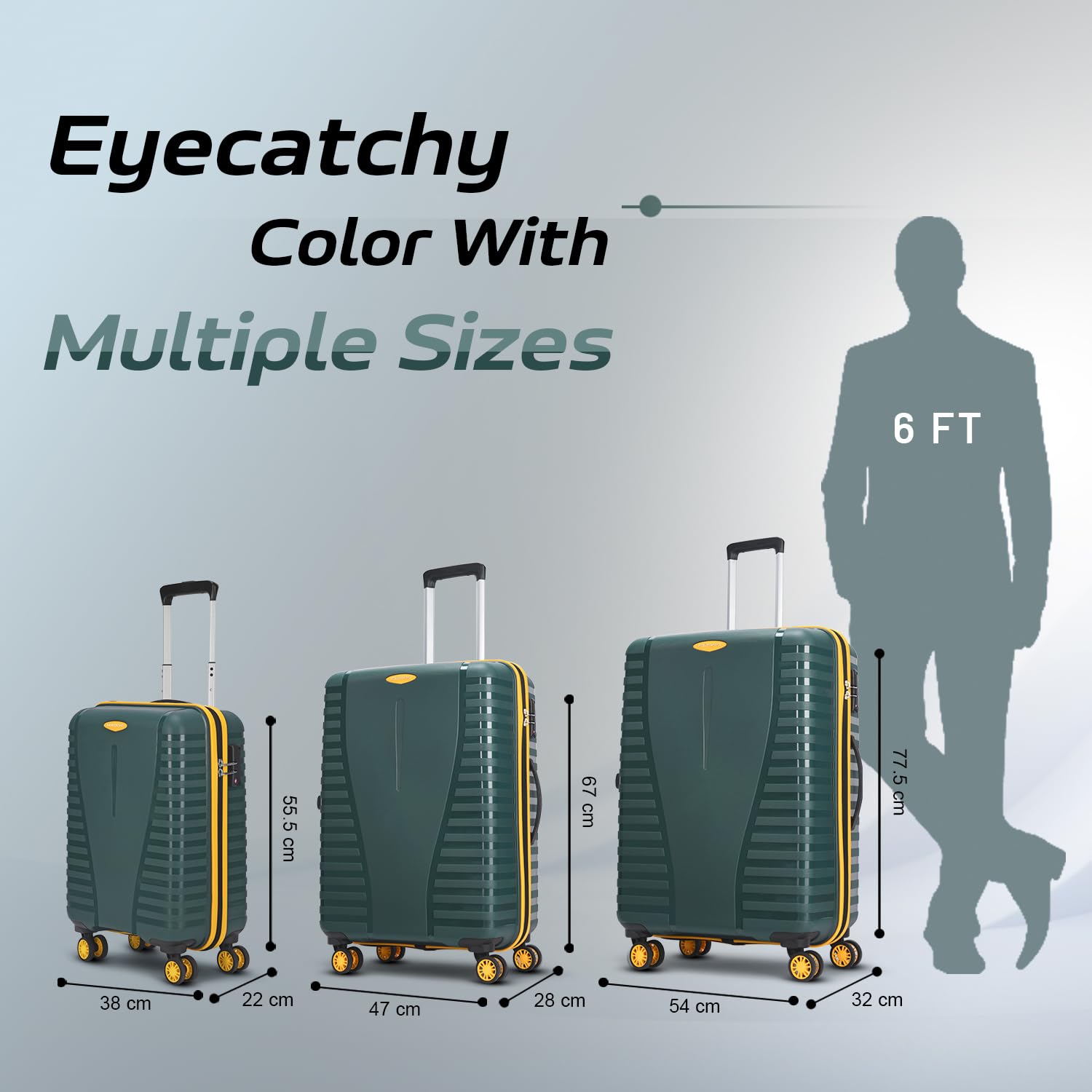 Aristocrat Polypropylene Airpro Plus Check-in 66 Cm(Medium) 8 Wheel Spinners Trolley Bags for Travel Hard Case Luggage, Lightweight Bag with TSA Lock & Anti-Theft Zipper(Green), Grey 