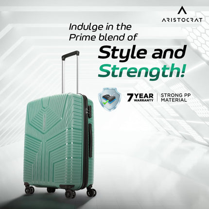 Aristocrat Prime Check-in 66 cm(Medium) 8 Spinner Wheels Polypropylene Trolley Bags for Travel Hard Case Luggage, Lightweight Bag & Combination Lock with 7 Years Warranty (Green) 