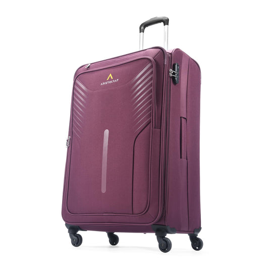 Aristocrat Skyway Large Size Soft Check in Luggage (79 cm) | Spacious Polyester Trolley with 4 Wheels and Combination Lock | Dazzling Maroon | Unisex| 5 Year Warranty 
