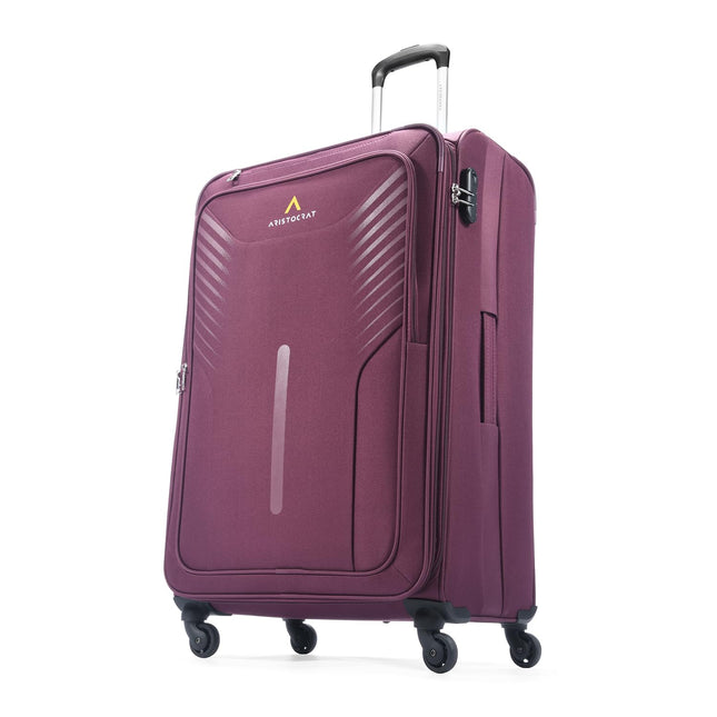 Aristocrat Skyway Large Size Soft Check in Luggage (79 cm) | Spacious Polyester Trolley with 4 Wheels and Combination Lock | Dazzling Maroon | Unisex| 5 Year Warranty 