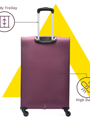 Aristocrat Skyway Large Size Soft Check in Luggage (79 cm) | Spacious Polyester Trolley with 4 Wheels and Combination Lock | Dazzling Maroon | Unisex| 5 Year Warranty 