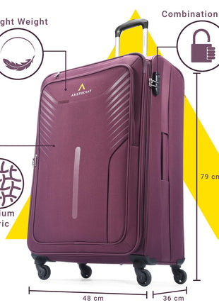 Aristocrat Skyway Large Size Soft Check in Luggage (79 cm) | Spacious Polyester Trolley with 4 Wheels and Combination Lock | Dazzling Maroon | Unisex| 5 Year Warranty 