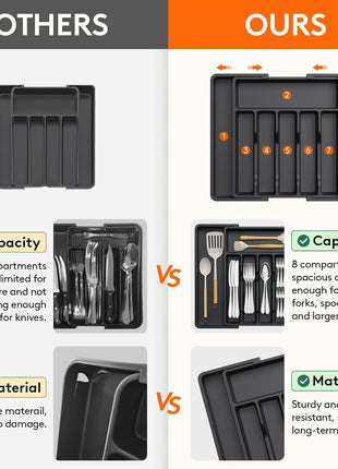 Aroja Lifewit Silverware Drawer Organizer, Expandable Utensil Tray for Kitchen, BPA Free Flatware and Cutlery Holder, Adjustable Plastic Storage for Spoons Forks Knives, Large 