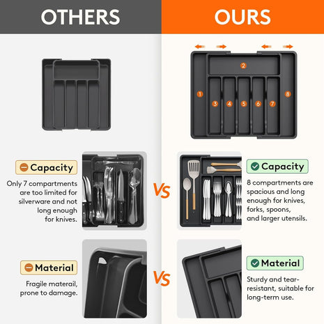 Aroja Lifewit Silverware Drawer Organizer, Expandable Utensil Tray for Kitchen, BPA Free Flatware and Cutlery Holder, Adjustable Plastic Storage for Spoons Forks Knives, Large 