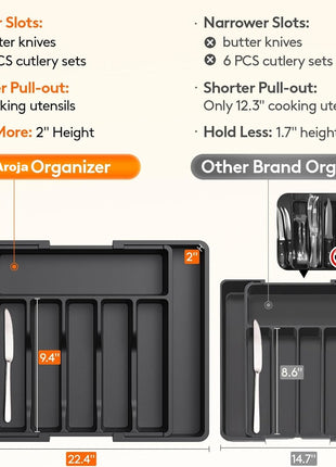 Aroja Lifewit Silverware Drawer Organizer, Expandable Utensil Tray for Kitchen, BPA Free Flatware and Cutlery Holder, Adjustable Plastic Storage for Spoons Forks Knives, Large 
