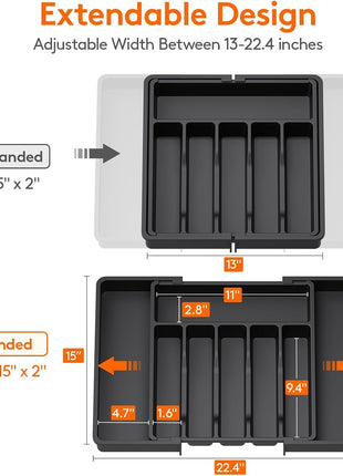 Aroja Lifewit Silverware Drawer Organizer, Expandable Utensil Tray for Kitchen, BPA Free Flatware and Cutlery Holder, Adjustable Plastic Storage for Spoons Forks Knives, Large 
