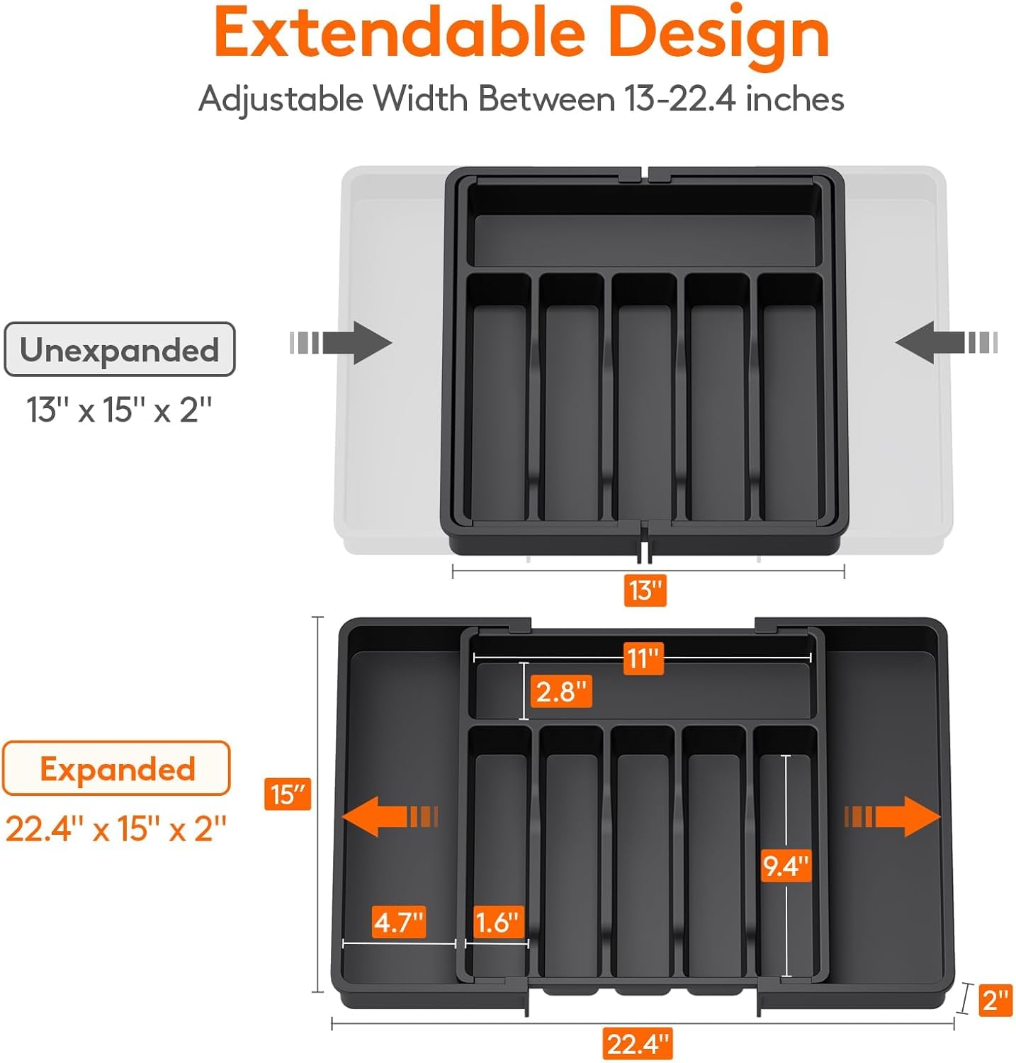 Aroja Lifewit Silverware Drawer Organizer, Expandable Utensil Tray for Kitchen, BPA Free Flatware and Cutlery Holder, Adjustable Plastic Storage for Spoons Forks Knives, Large 