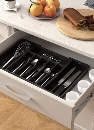 Aroja Lifewit Silverware Drawer Organizer, Expandable Utensil Tray for Kitchen, BPA Free Flatware and Cutlery Holder, Adjustable Plastic Storage for Spoons Forks Knives, Large 