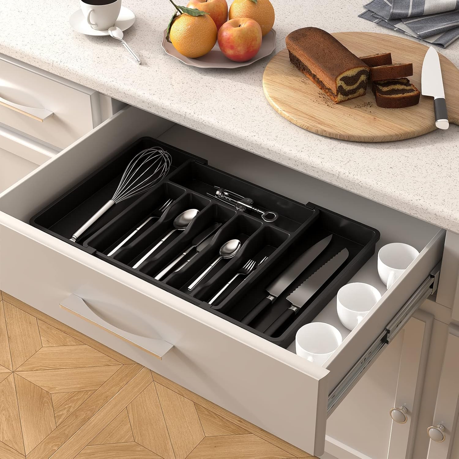 Aroja Lifewit Silverware Drawer Organizer, Expandable Utensil Tray for Kitchen, BPA Free Flatware and Cutlery Holder, Adjustable Plastic Storage for Spoons Forks Knives, Large 
