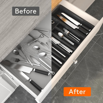 Aroja Lifewit Silverware Drawer Organizer, Expandable Utensil Tray for Kitchen, BPA Free Flatware and Cutlery Holder, Adjustable Plastic Storage for Spoons Forks Knives, Large 