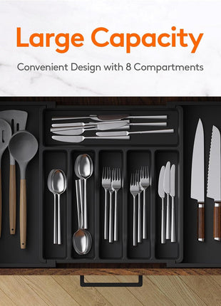 Aroja Lifewit Silverware Drawer Organizer, Expandable Utensil Tray for Kitchen, BPA Free Flatware and Cutlery Holder, Adjustable Plastic Storage for Spoons Forks Knives, Large 