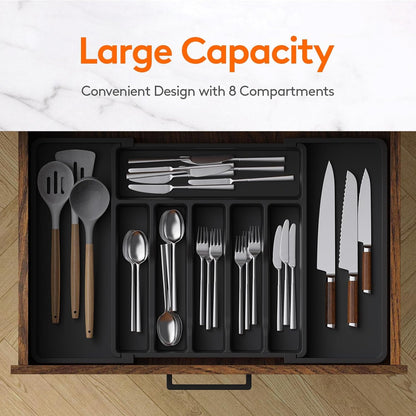 Aroja Lifewit Silverware Drawer Organizer, Expandable Utensil Tray for Kitchen, BPA Free Flatware and Cutlery Holder, Adjustable Plastic Storage for Spoons Forks Knives, Large 